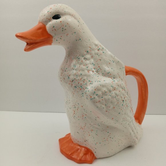 Dining Charming Farmhouse Ceramic Duck Pitcher Hand Painted Speckled White Duck Poshmark